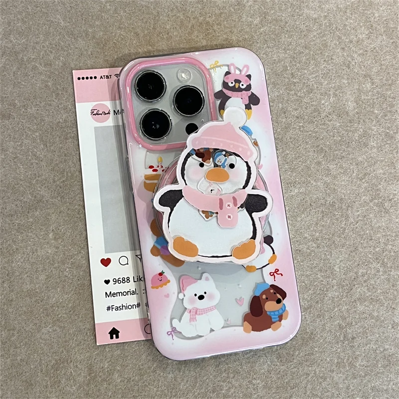 Koreański stojak na iPhone'a 16 15Pro 14 13 Pro Max z uchwytem na prezent dla dziewczynki Etui na telefon Kawaii