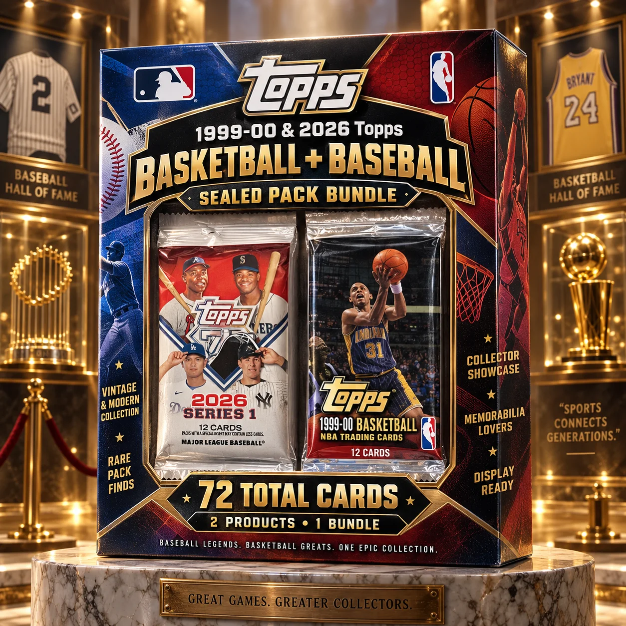 1999-00 & 2026 Topps Basketball Baseball Sealed Pack Bundle, 72 Cards Total Vintage & Modern Sports Trading Card Collection for Memorabilia Lovers, Rare Pack Finds, Personal Archives & Collector Showcases