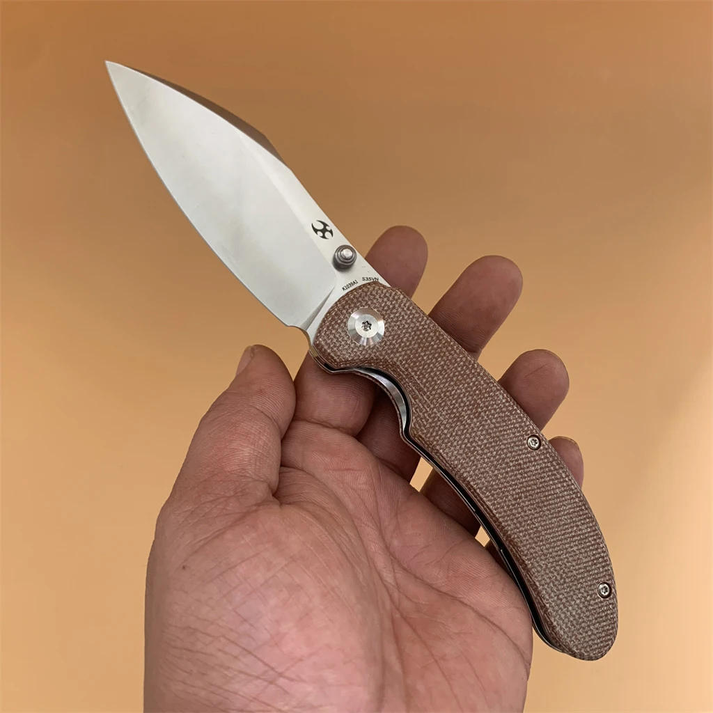 Kansept Nesstreet Folding Knives K1039A1 Satin CPM-S35V Blade Brown Micarta Handle with Karambit Maker Designed Hunting EDC