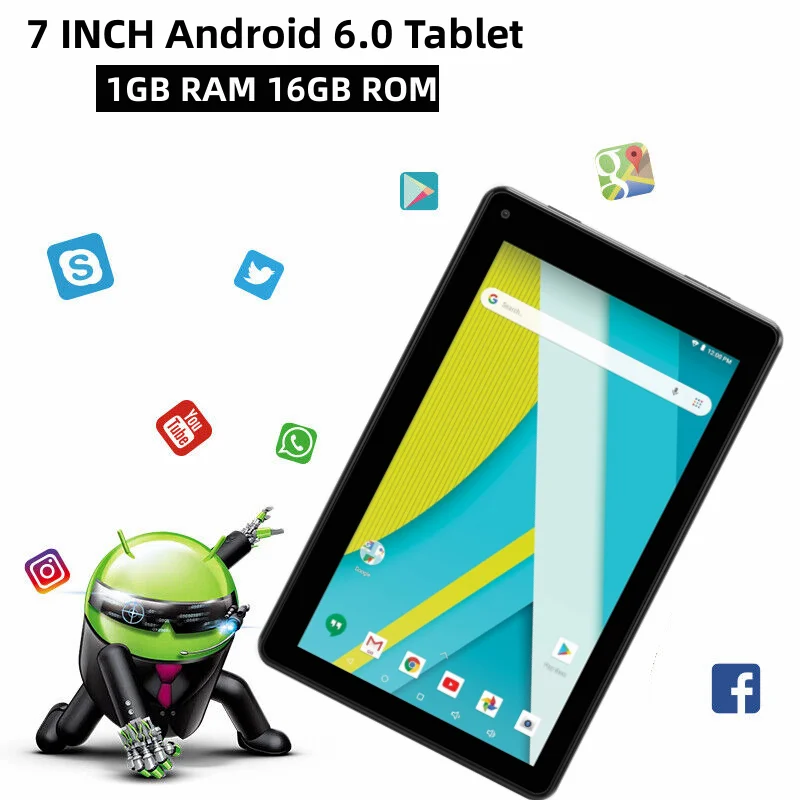 2024 New 7 INCH Android 6.0 Pocket Tablet PC Dual Camera RAM 1GB DDR+16GB Quad Core WIFI Micro USB