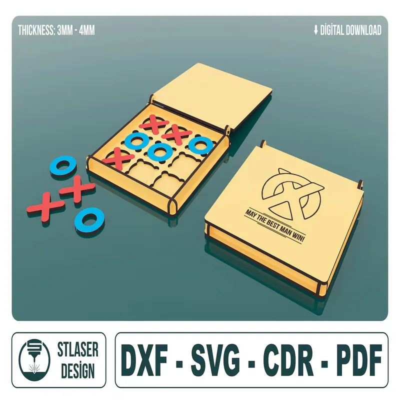 

Tic Tac Toe Wooden Game Laser Cut Files | SVG DXF CDR PDF | Wood Vector Design for Laser Cutting | 3mm & 4mm Thickness