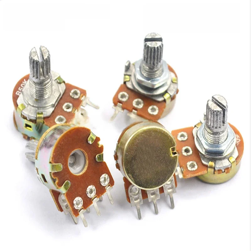 5 zestawów WH148 1K 10K 20K 50K 100K 500K Ohm 15mm 3-pinowy liniowy stożkowy rezystor potencjometru obrotowego dla Arduino z białą nasadką AG2 — zdjęcie 2
