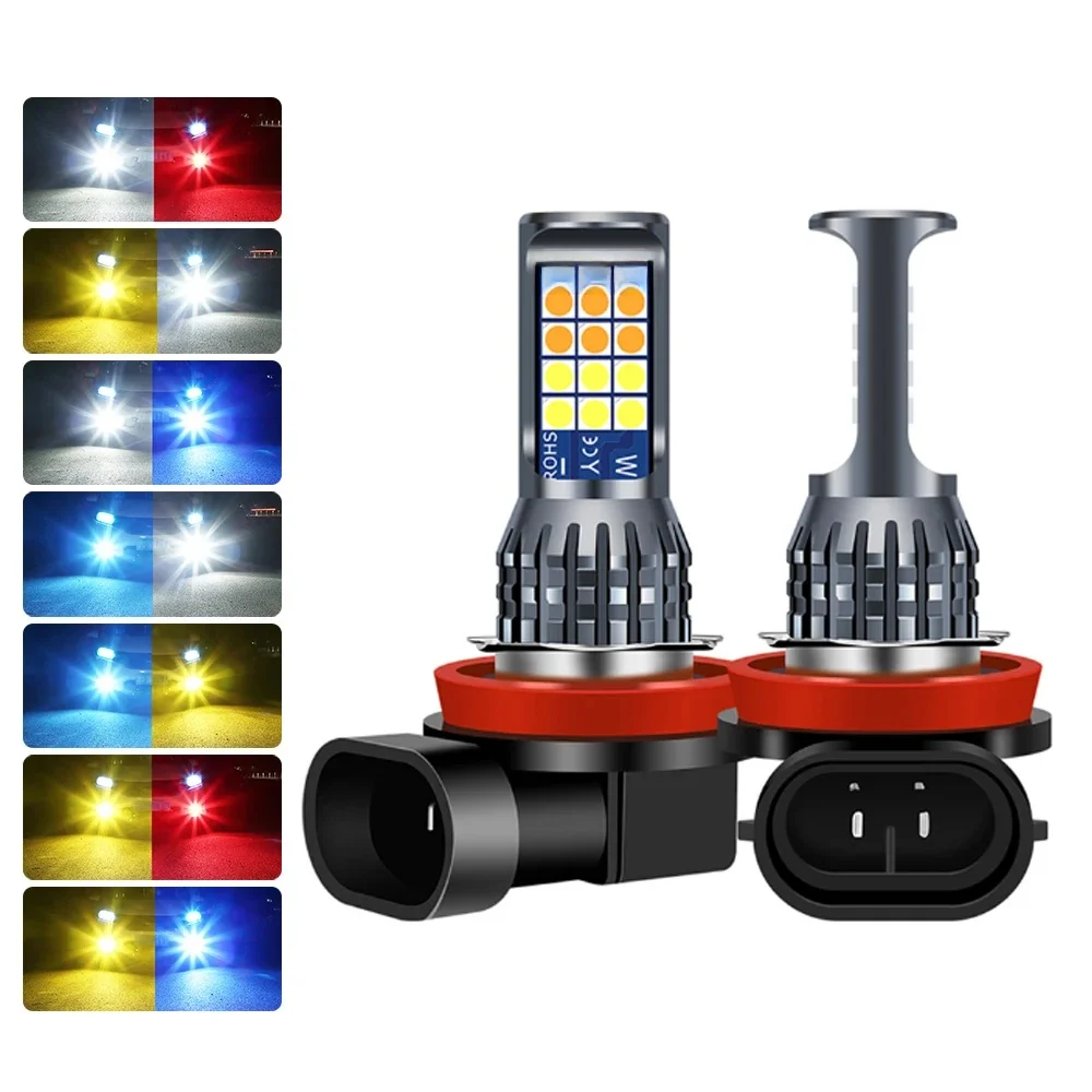 Feu antibrouillard LED pour voiture, 2 pièces, H7 H4 H11 H8 H27, PSX24W PSX26W H16 H3 880 881 9005 9006, deux couleurs, lampes Super lumineuses, accessoires Canbus