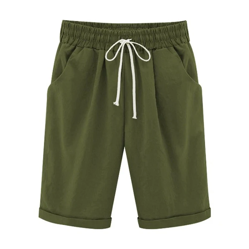 Women Cotton Shorts Casual Solid Thin Pocket Pants Sports Stretchy Straight Leg Breathable Pant Beach Vacation Female Clothing