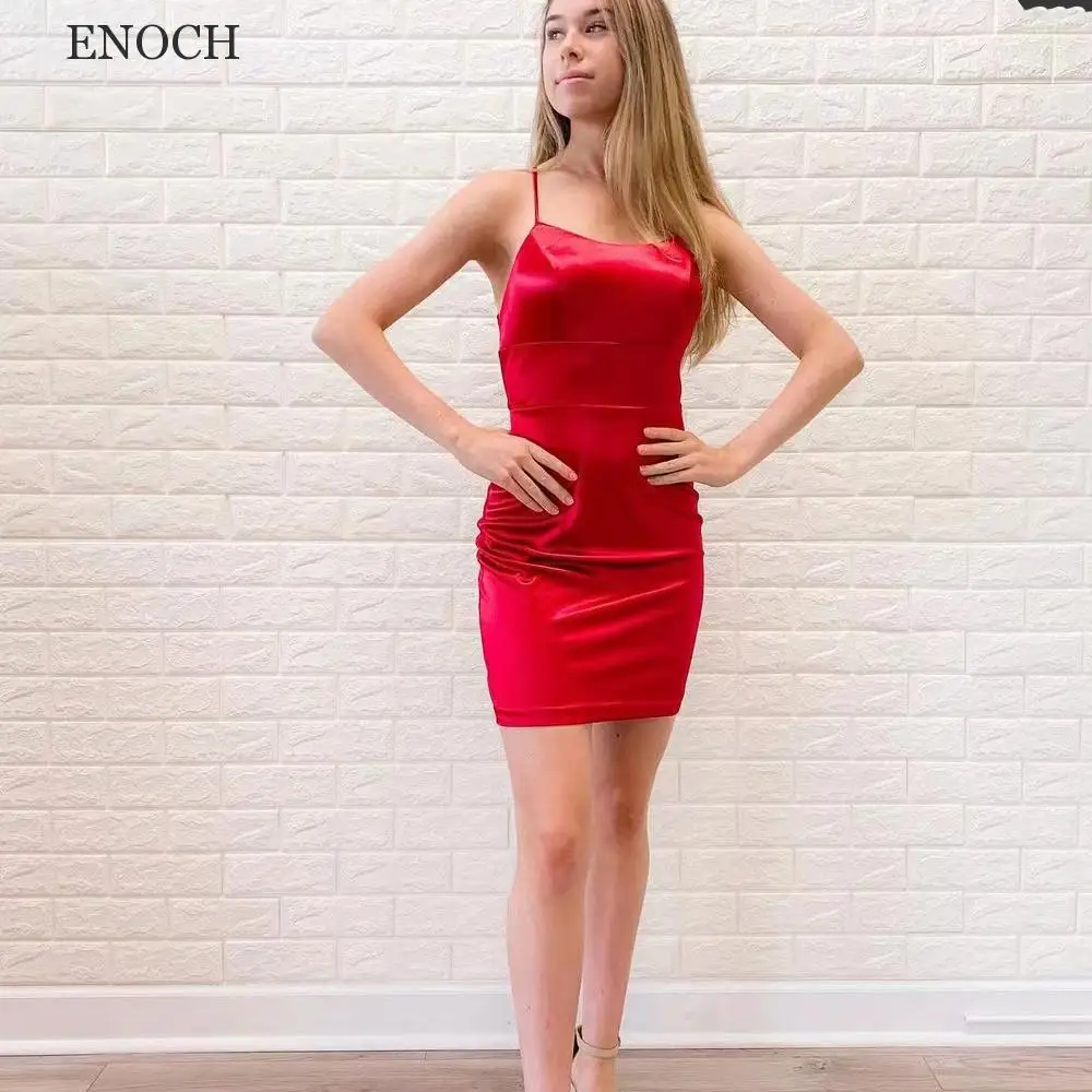 

ENOCH Mini Scoop Sleeveless Cocktail Dresses Sexy Spaghetti Straps Backless Lace Up Party Dresses For Women Summer Custom Made