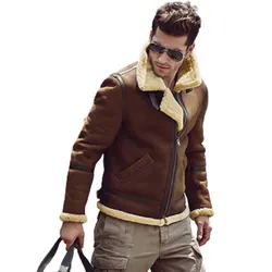 Men's Shearling Leather Jacket - Dark Brown B3 Original Flying Jacket with Fur Aviation Coat