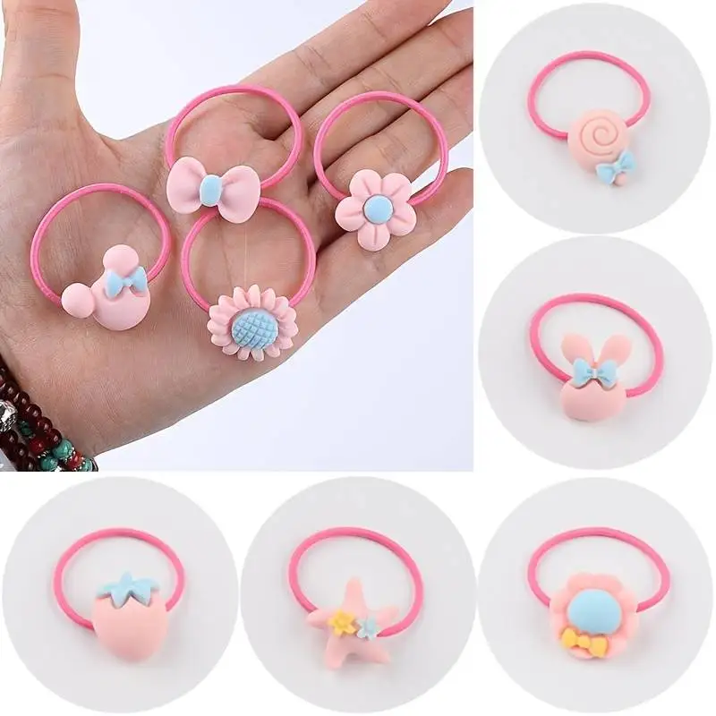 50pcs Cute Cartoon Elastic Hair Ties Candy Color Decorative Accessories For Girl