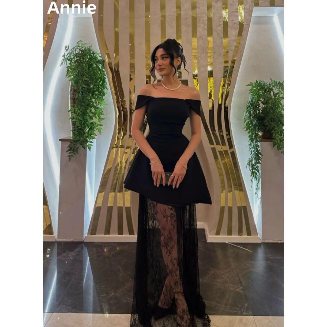 

Annie Black Prom Dresses Off-shoulder Four-way Stretch Evening Dresses Lace Tulle Slim Fit Elegant Lady Party Dressesفساتين سهرة