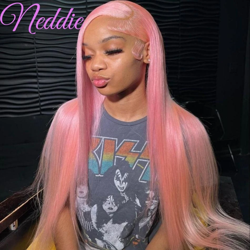 30 40 Inch Human Hair 100% Pink Straight Colored 13x6 HD Lace Frontal Wig PrePlucked Transparent Afro Wig For Women Choice