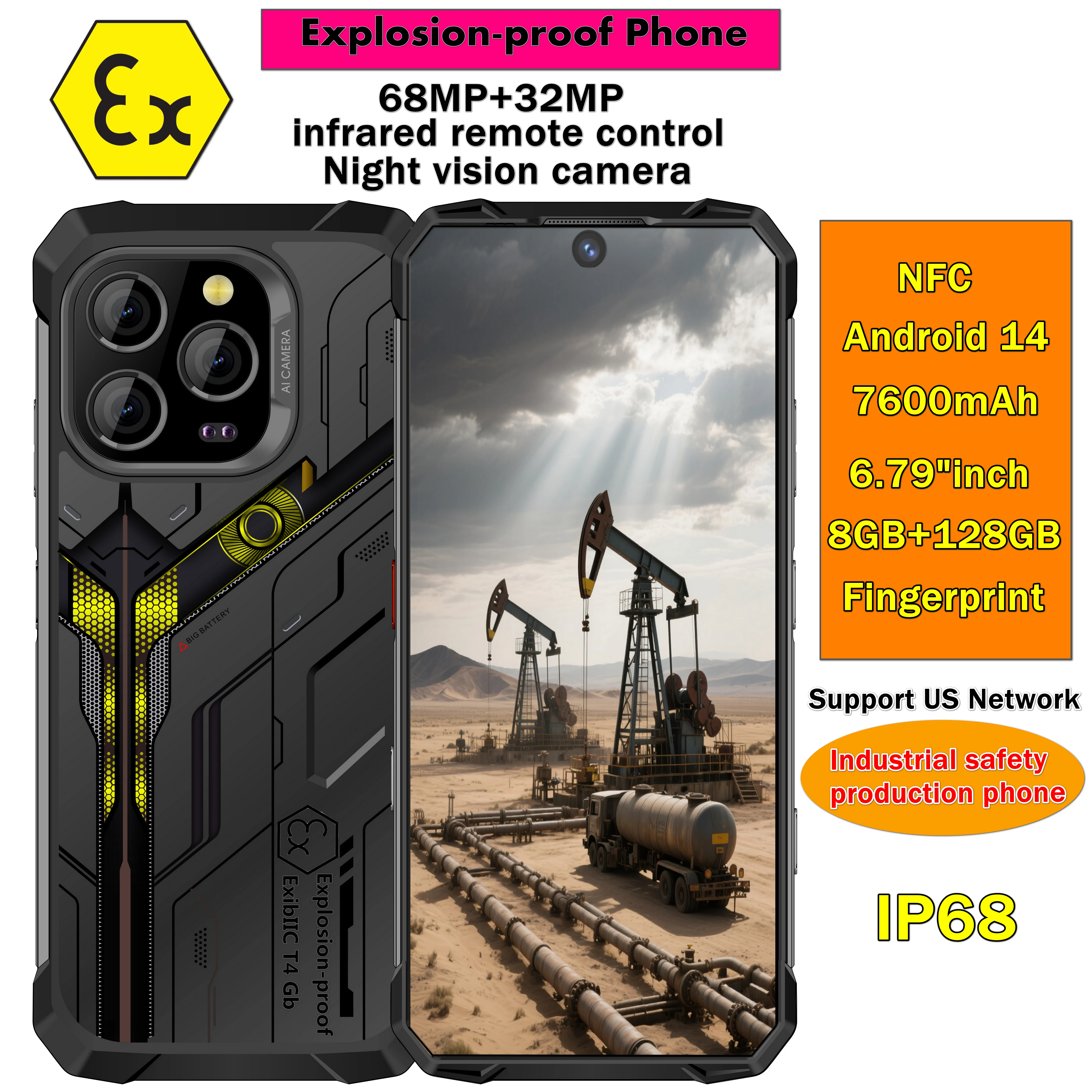 Explosion-Proof Phone Night vision Rugged Phone Android 14 33W 32MP+68MP NFC Waterproof Smartphone Global