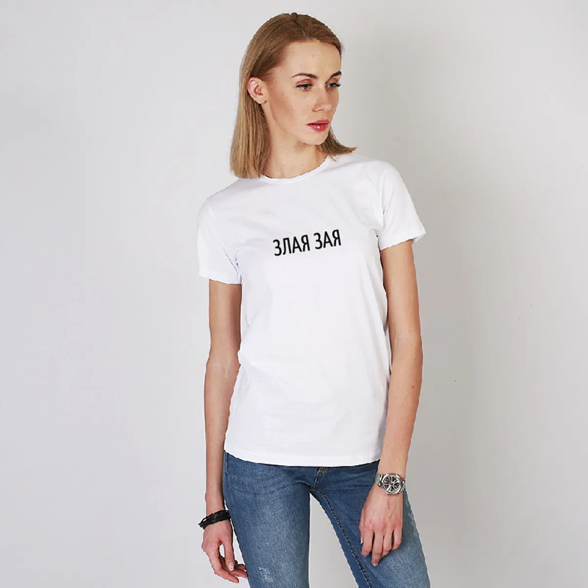 Porzingis – T-shirt femme blanc avec lettres russes imprimées maléfiques, Top en coton, décontracté, estival, Harajuku