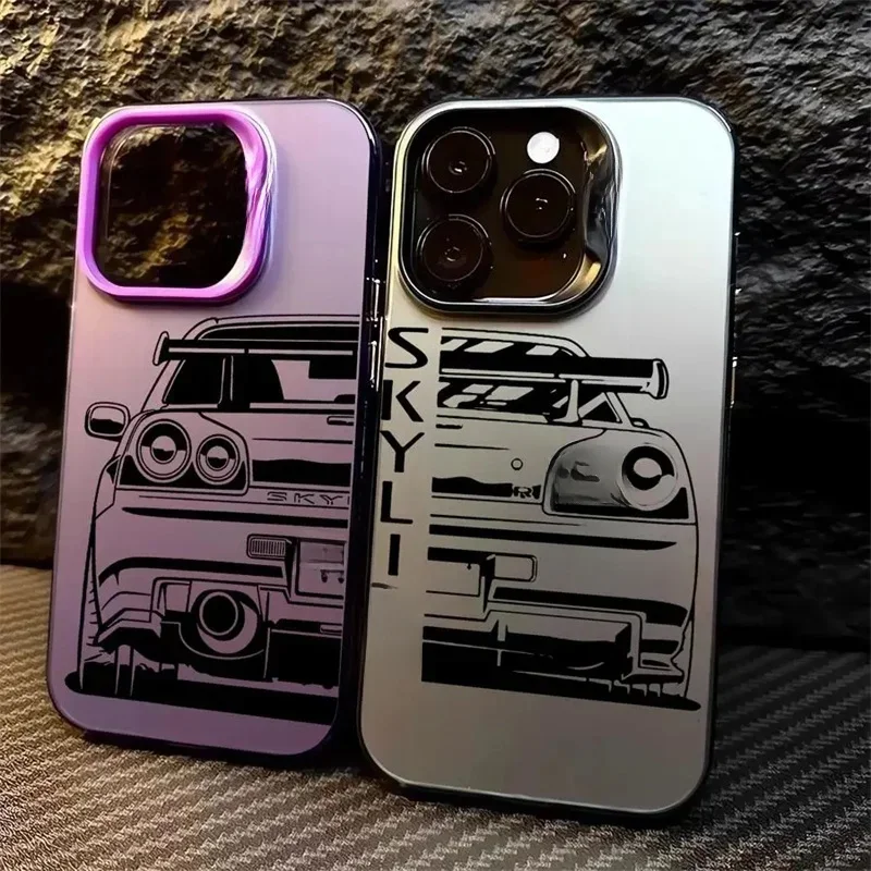Coque de téléphone Design de voiture Cool, étui argenté Laser pour iPhone 17 16 Pro15 Pro Max 14 13 Mini 12 11 14 Plus SE3 7 8 15 Plus XR XS MAX