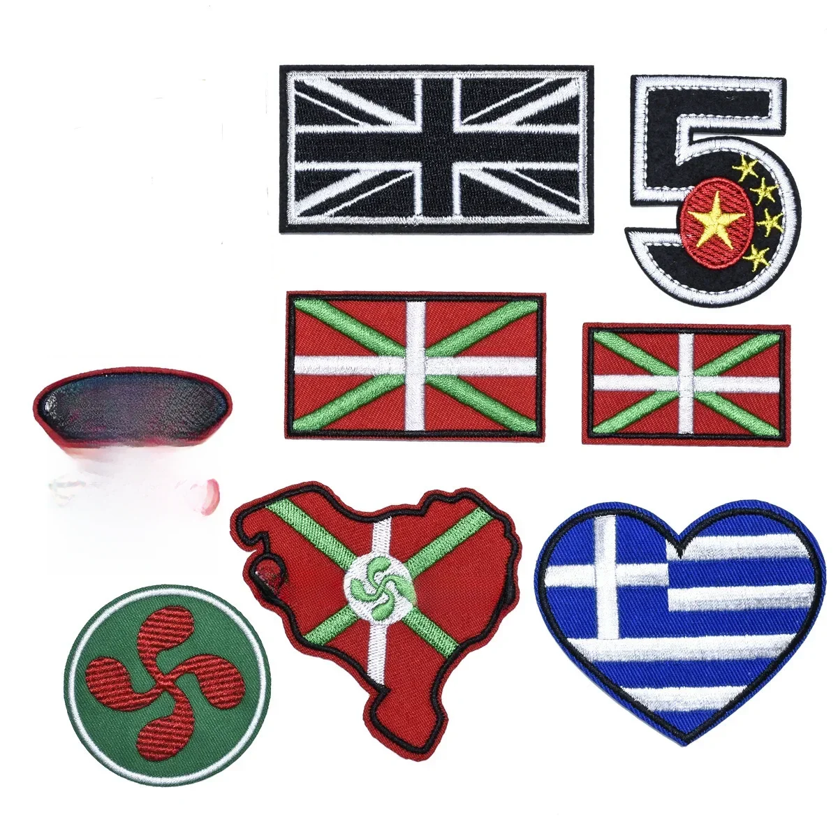 Euskal Herria Flaga Haft Żelazko na Naszywka Vasco Mały Baner Euskadi Godło Czarny Union Jack Aplikacje z tkaniny Logo Serca Grecji — zdjęcie 2