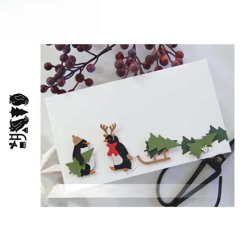 Piggy Craft Metall-Stanzformen, geschnittene Form, Weihnachten, Pinguin, Schlitten, Sammelalbum, Papier, Basteln, Messerform, Klingenstanzer, Schablonen
