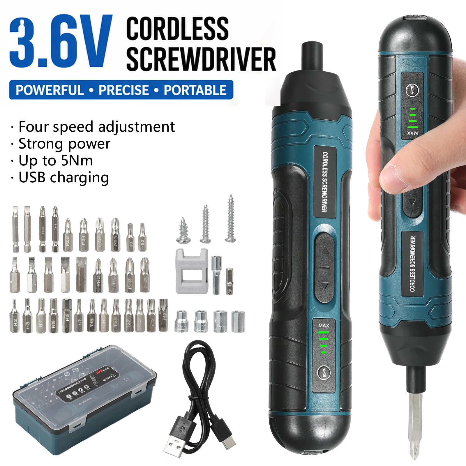 Tournevis électrique sans fil 3,6 V, perceuse électrique rechargeable 1300 mAh, outil de démontage multifonctionnel