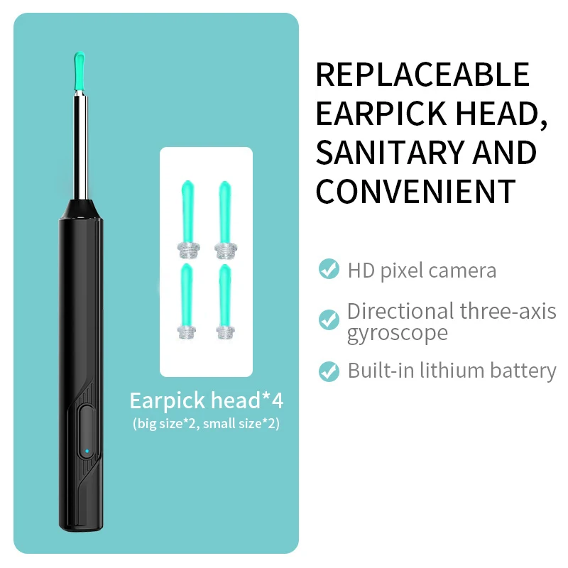 Smart Visual Ear Cleaner, cuidados de saúde, remoção de cera, IP67 impermeável, otoscópio, Wi-Fi, endoscópio, HD1080P, 3,5mm