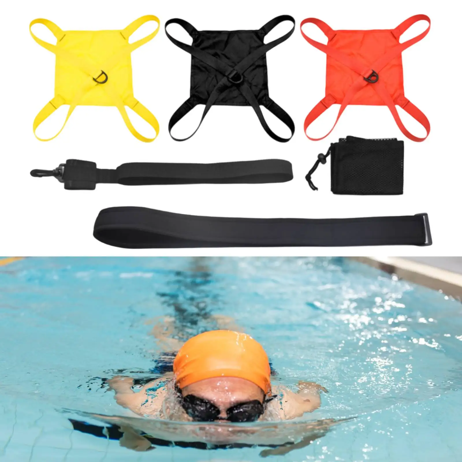 Swim Parachute Exerciser Speed Equipment Water Gear for Adults Training Belt,Resistance Cord Drag Belt Parachute Training Help