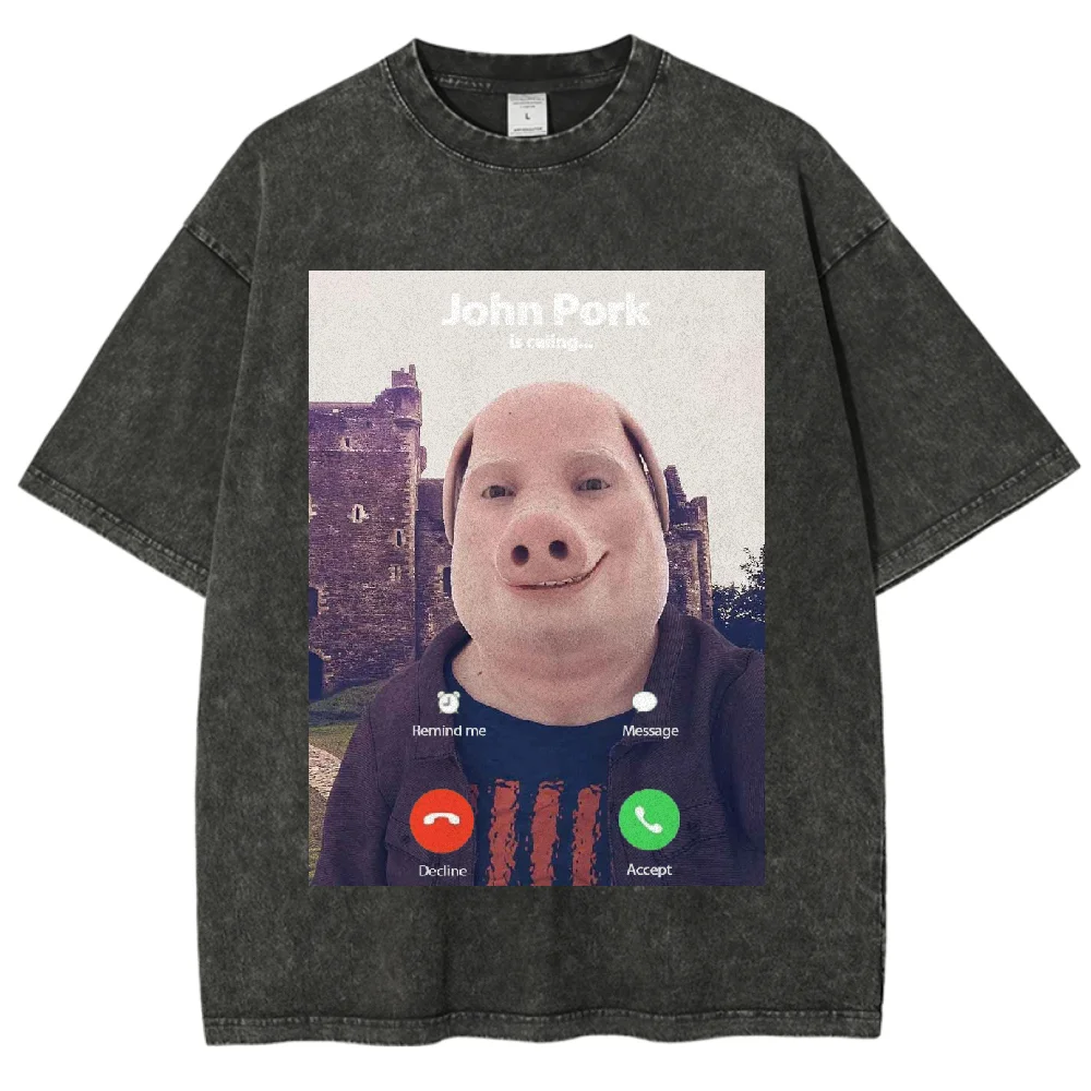 플레이풀 피그 그래픽 오버사이즈 티셔츠 빈티지 워시드 유니섹스 캐주얼 코튼 루즈 티 하라주쿠 스트리트웨어 패션 편안한 다이