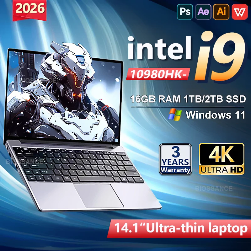 Portátil de 14.1” con Windows 11, Intel Core i9-10980HK, 16GB de RAM, 1TB/2TB SSD M.2, WiFi 2.4/5G, para Oficina y Juegos