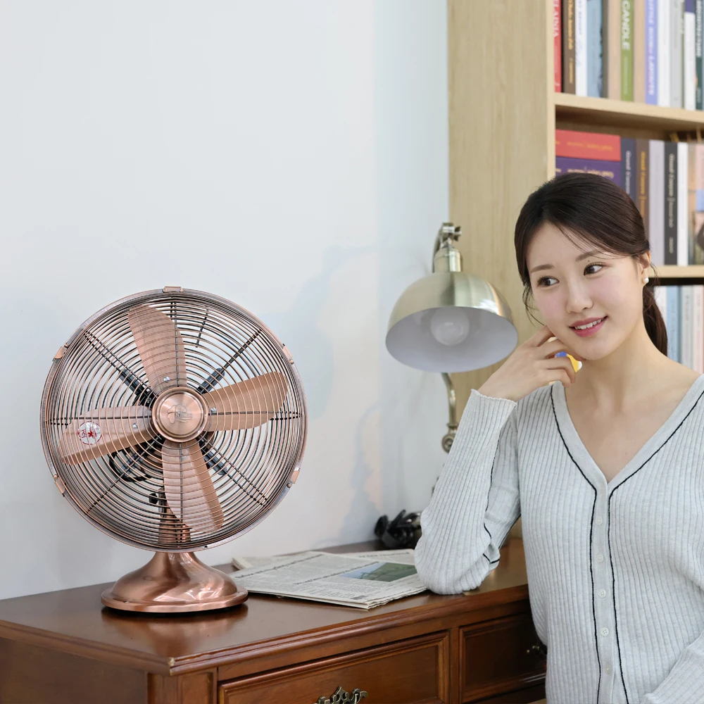 مروحة رينا المعدنية Rf-3121 مروحة داخلية عتيقة لسطح الطاولة برونزية كلاسيكية