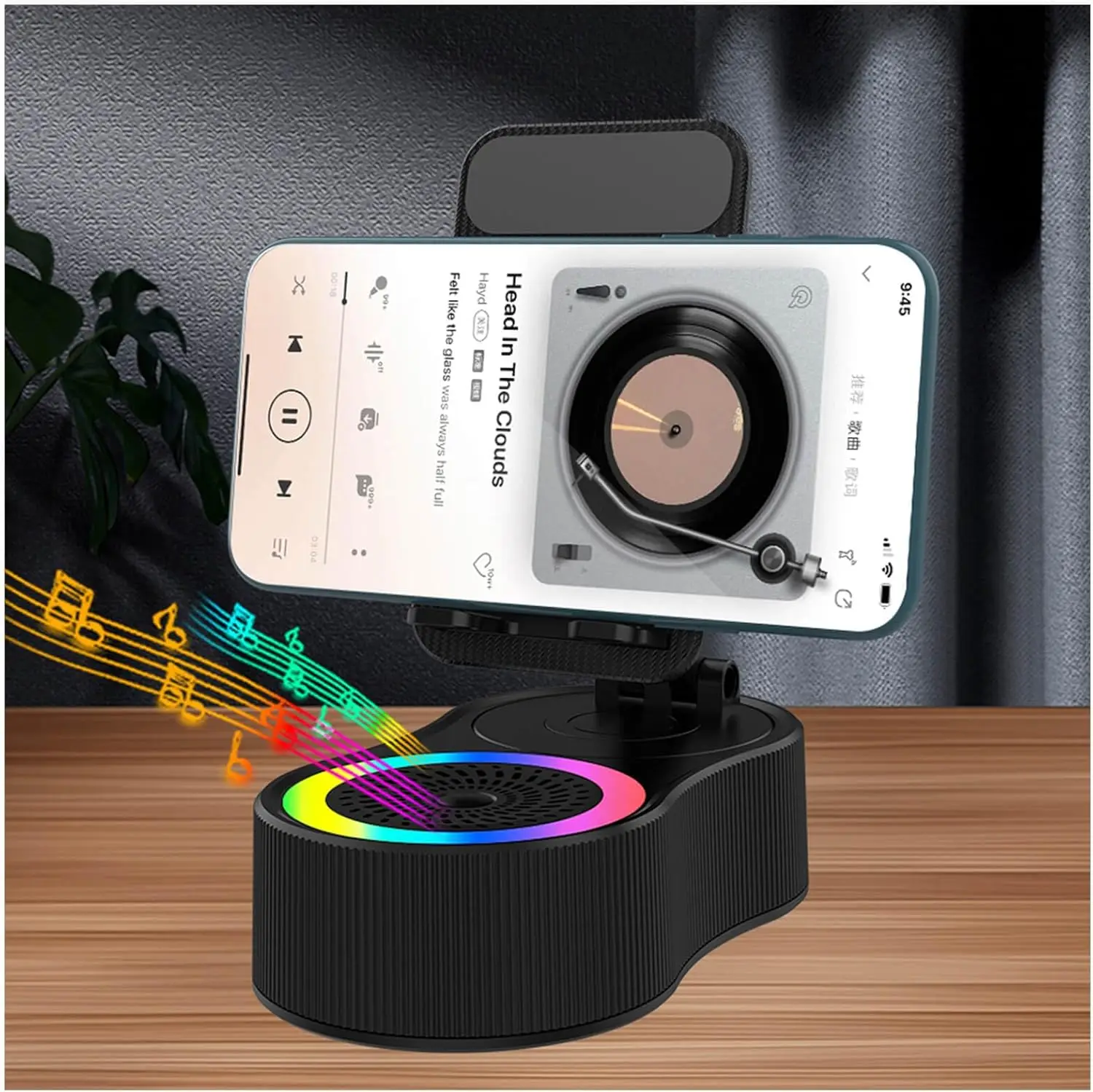 Caixa de Som Bluetooth Sem Fio com Suporte para Telefone, Suporte Magnético Portátil 2 em 1, Som Estéreo Potente para Música e Chamadas em Mãos Livres