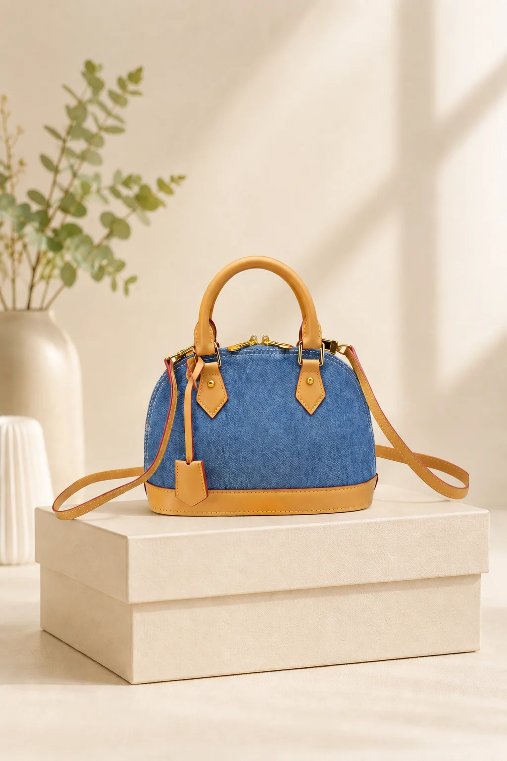 

2026 Fashion New Luxury Women's Bag 15X20X10CM Trunk Denim Canvas Printed Portable Shell Bag Shoulder Strap Crossbody Bag No Box