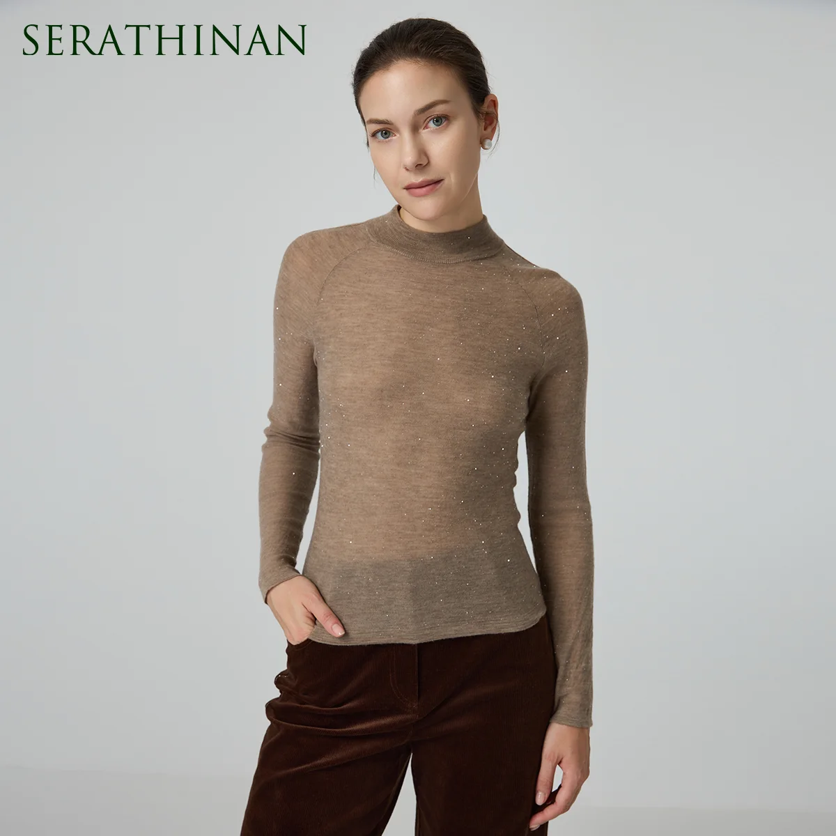

BD3521342 Luxury Women‘’s 100% Cashmere Mock Neck Knit Pullover Soft Slim Fit Long Sleeve Knitwear Sweater