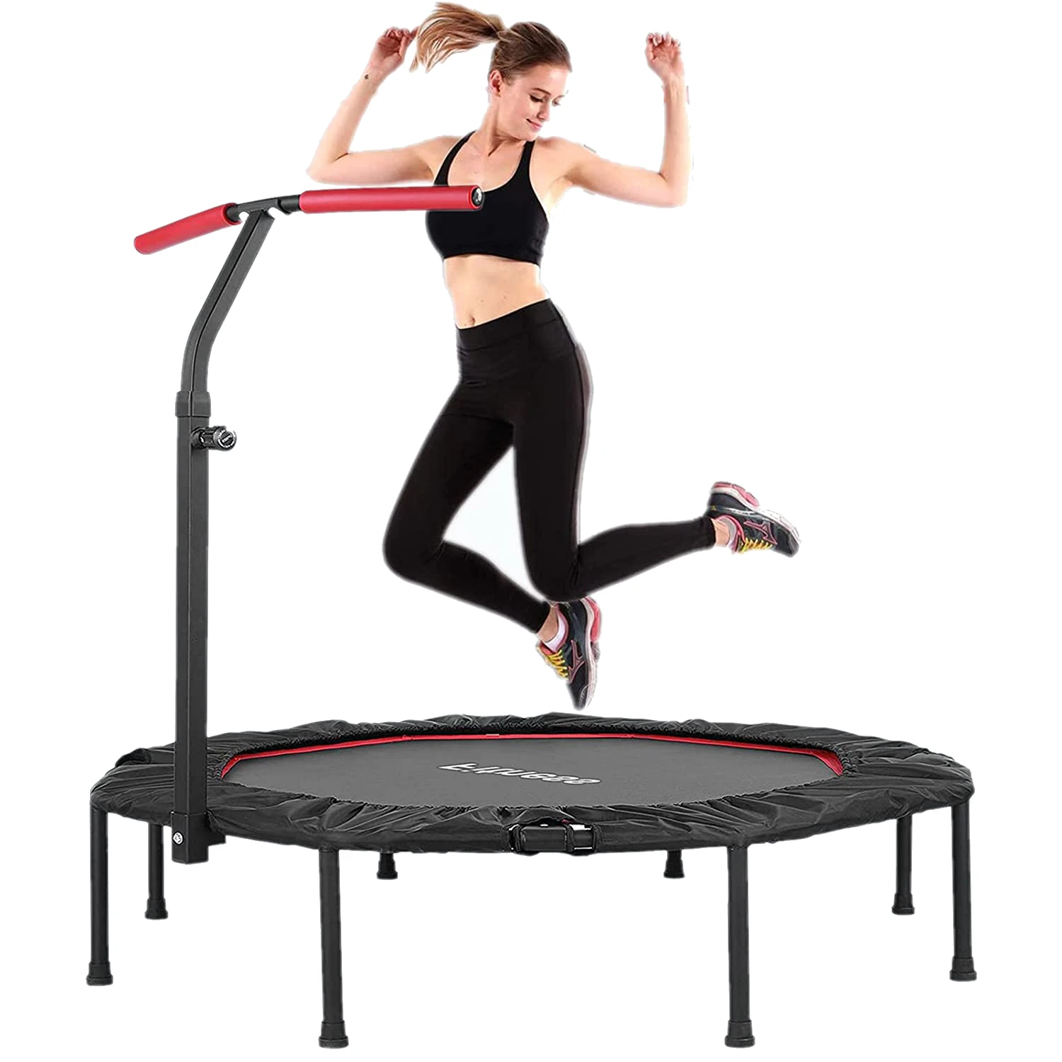 Trampoline de fitness avec barre de poignée réglable, mini trampoline pliable de 150 kg pour adultes et enfants, stable