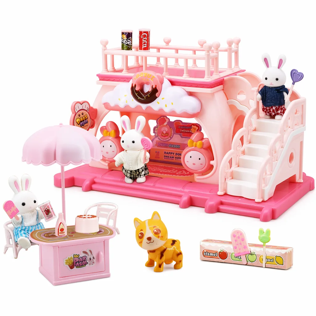 Bun Shop Bunny House - Imitatie Spel voor Meisjes - Mini Fantasiewereld met Figuren en 17 Accessoires - Creatief Verjaardagscadeau