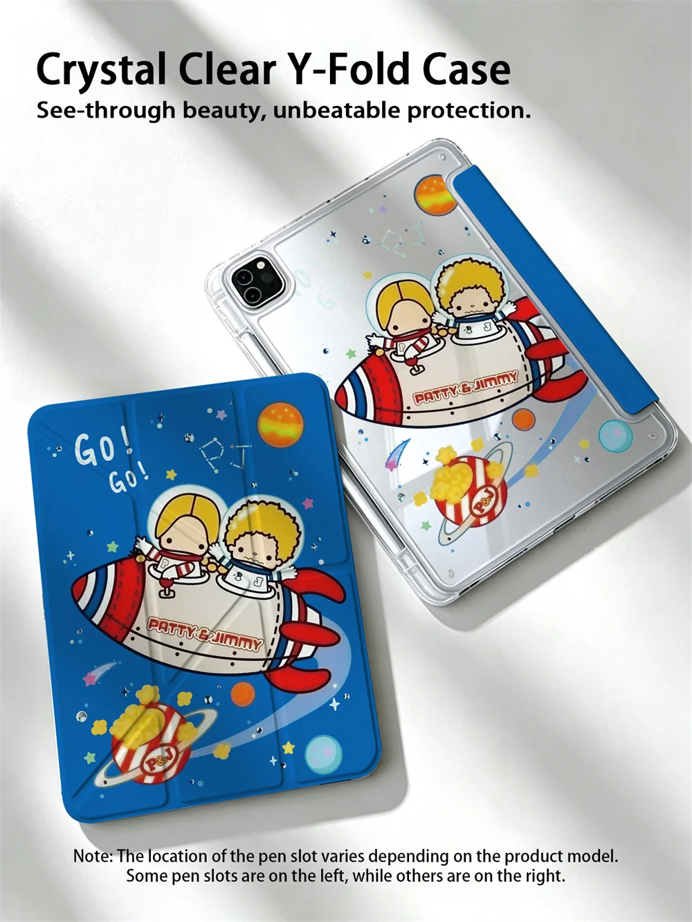 Kawaii Astronaut Patty&Jimmy Y-fold Print Case For iPad Air6/7/8 Pro11 2020-2022 Air4/5 10 7/8/9 Air3 A16 Pen Slot Shockproof Co