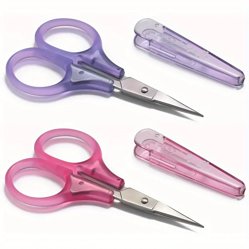 2-Pack Round Head Mini Safety Scissors - Versatile Stainless Steel Craft with Beauty Scissors, Purple and Pink, Perfect for Pape