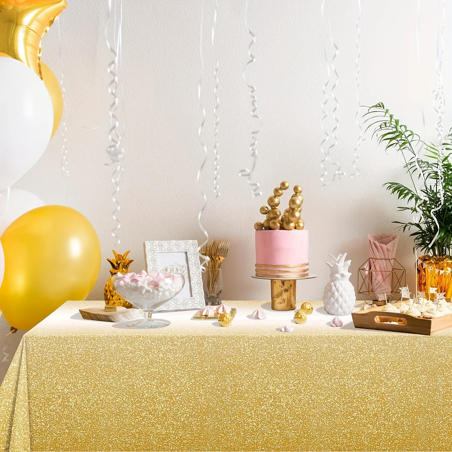 1 Pack, Golden Plastic Tablecloth For Parties, Gradient Pastel Golden Disposable Tablecloths For Rectangle Tables, Light Golden