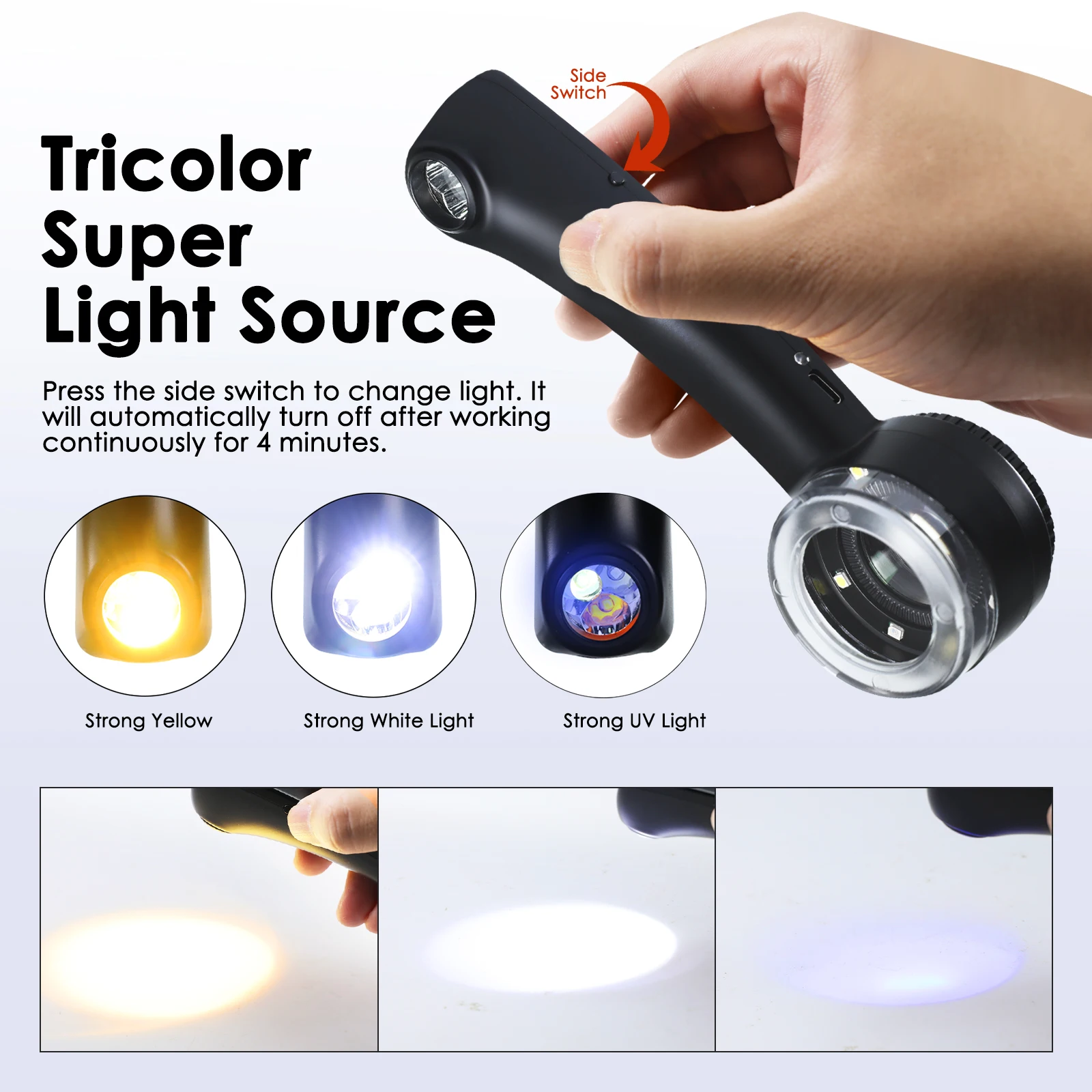 10X Rechargeable Scale Loupe, Dual LED & UV Light Magnifier, Tri-Color Gemstone Identifer, K9 Optical Glass Magnifying Glass