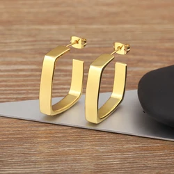 Nidin High Quality Irregular Rectangle Shape Big Circle Hoop Charm Drop Earrings For Women Daily Party Ear Jewelry Chic Gifts