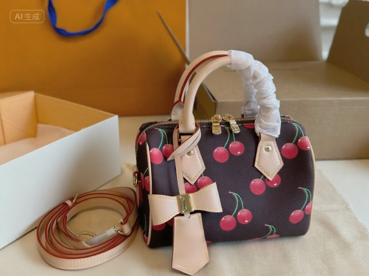 

2025 New SIZE: 20X17 CM Fashionable Versatile bags leather cherry Portable can be carried on the shoulder no boxes