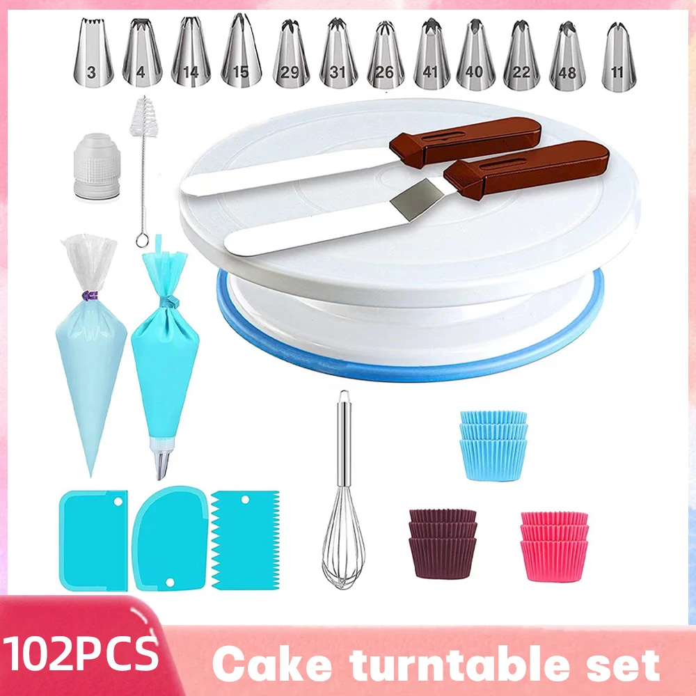 

66/102PCS Cake Turntable Cake Decorating Table Household Baking Tools DIY Decorating Turntable Plastic 10 Inch Kitchen Gadgets