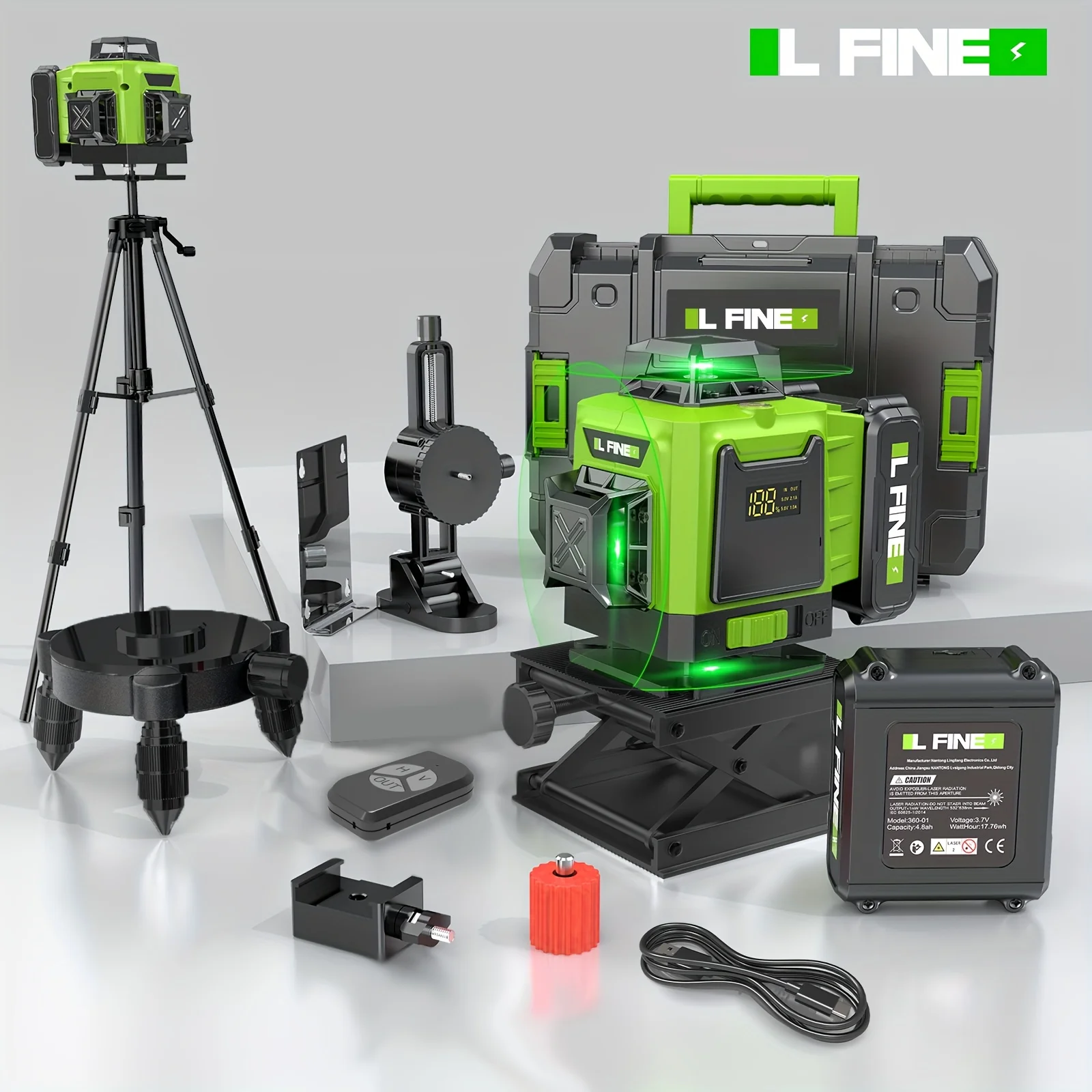 

16-Line Green Laser Level Kit — 4×360° 4D Full-Coverage Laser | Self-Leveling | Horizontal & Vertical Crosslines | High-Precisio