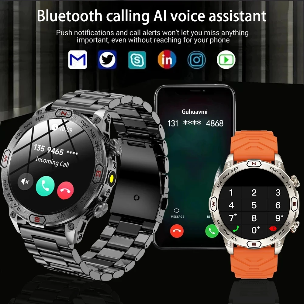 New Bluetooth Call Compass Outdoor Sports Smart Watch Mens Altitude Barometer 1.43inch AMOLED Health Blood Pressure Smartwatches