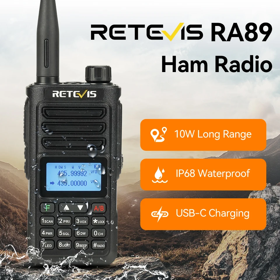 Retevis RA89 10W walkie talkie longo alcance radio de comunicação rádio amador walkie-talkie profissional UHF VHF portatil recarregável radioamador ham radio base comunicador de longa distância IP68 à prova d'água