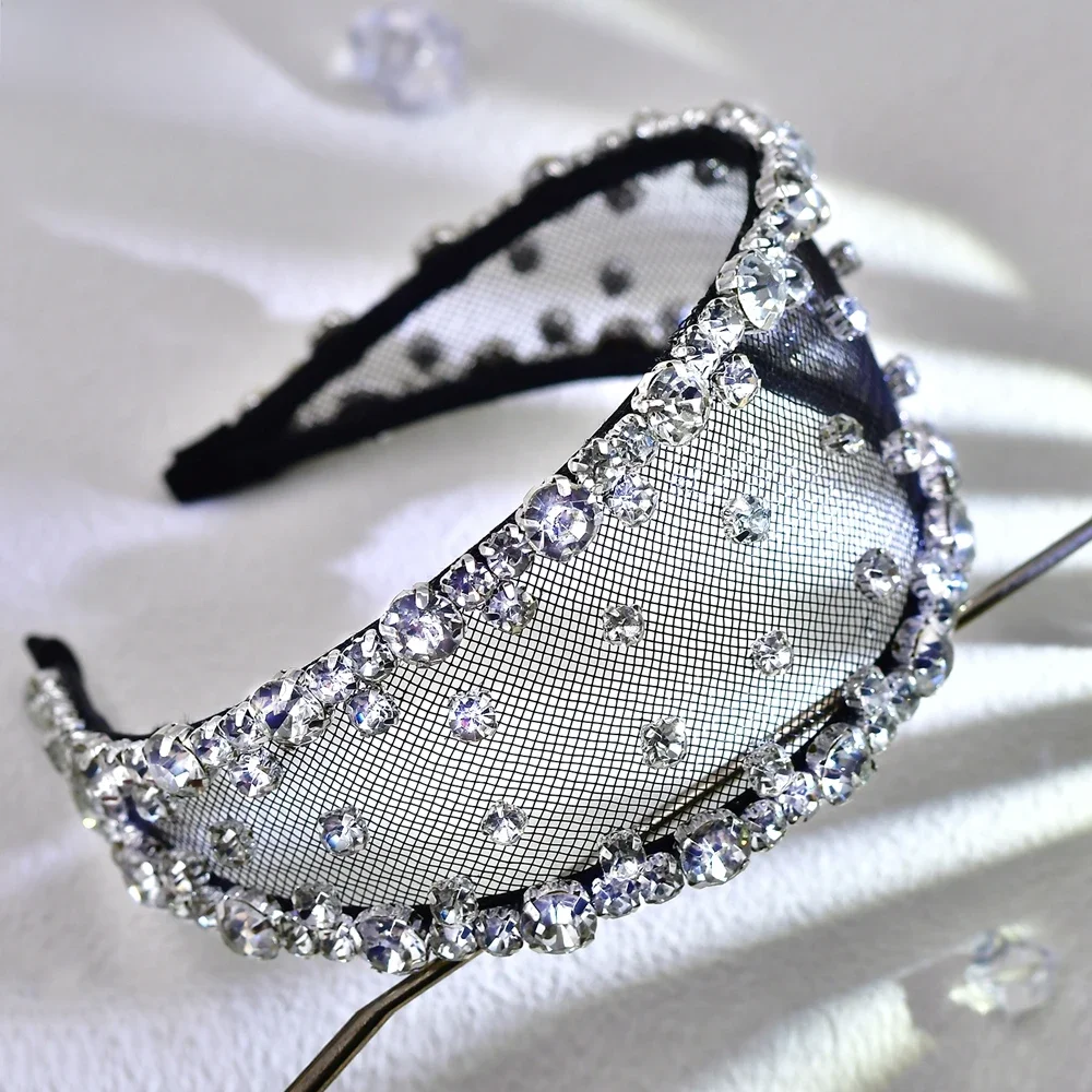 HNYYX brokatowa opaska ze strasami szeroka barokowa kryształowa obręcz do włosów luksusowe akcesoria do włosów dla kobiet wesele kawałki włosów A43 — zdjęcie 2