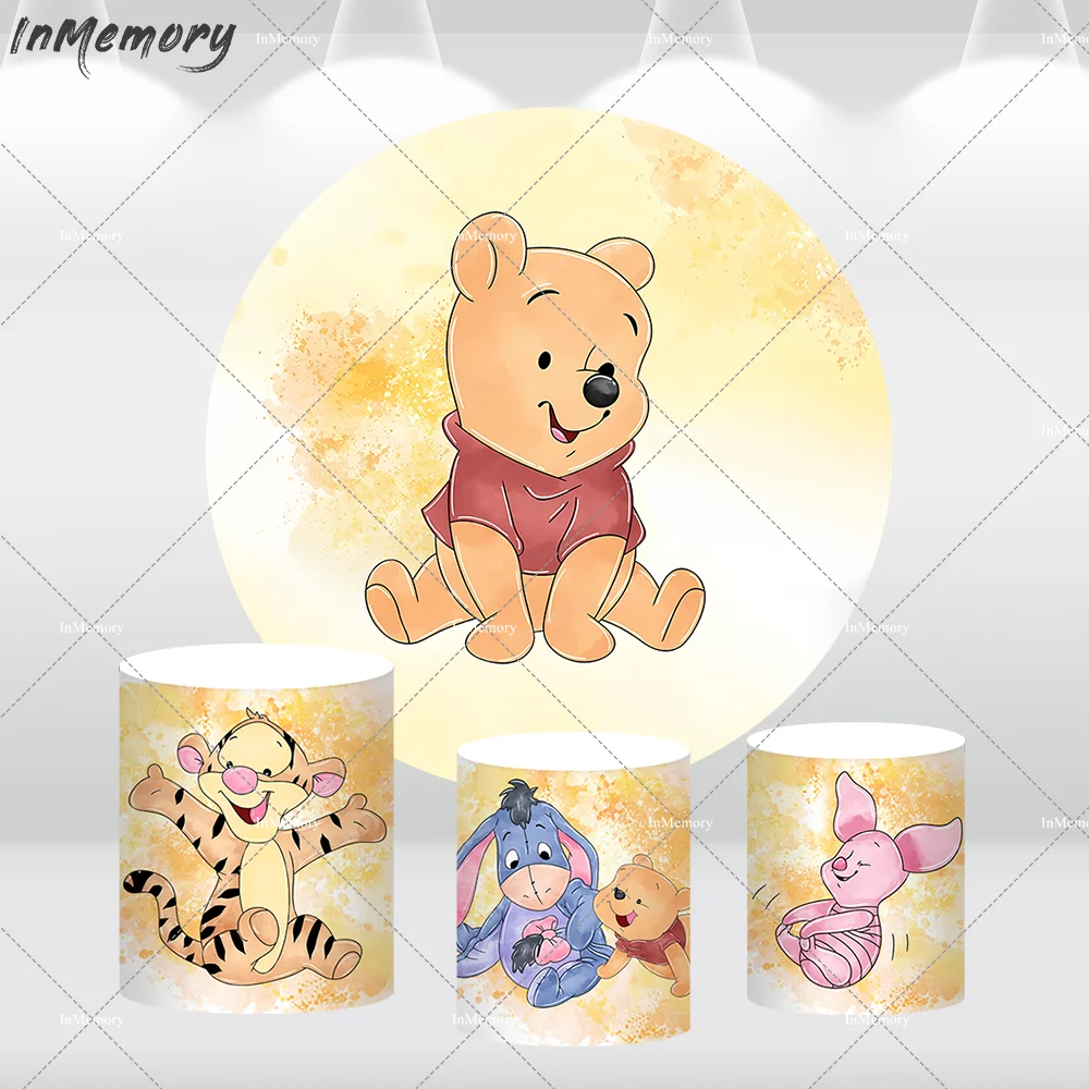 

Disney Baby Winnie the Pooh Baby Shower Round Backdrop Cover Customize Newborn 1st Birthday Circle Photography Background Banner