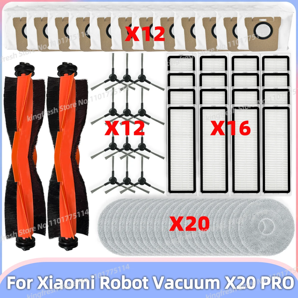 Pasuje do ( Xiaomi Robot Vacuum X20 PRO / D102GL ) Części do odkurzacza Główna rolka Szczotka boczna Filtr Hepa Ściereczka do mopa Worek na kurz