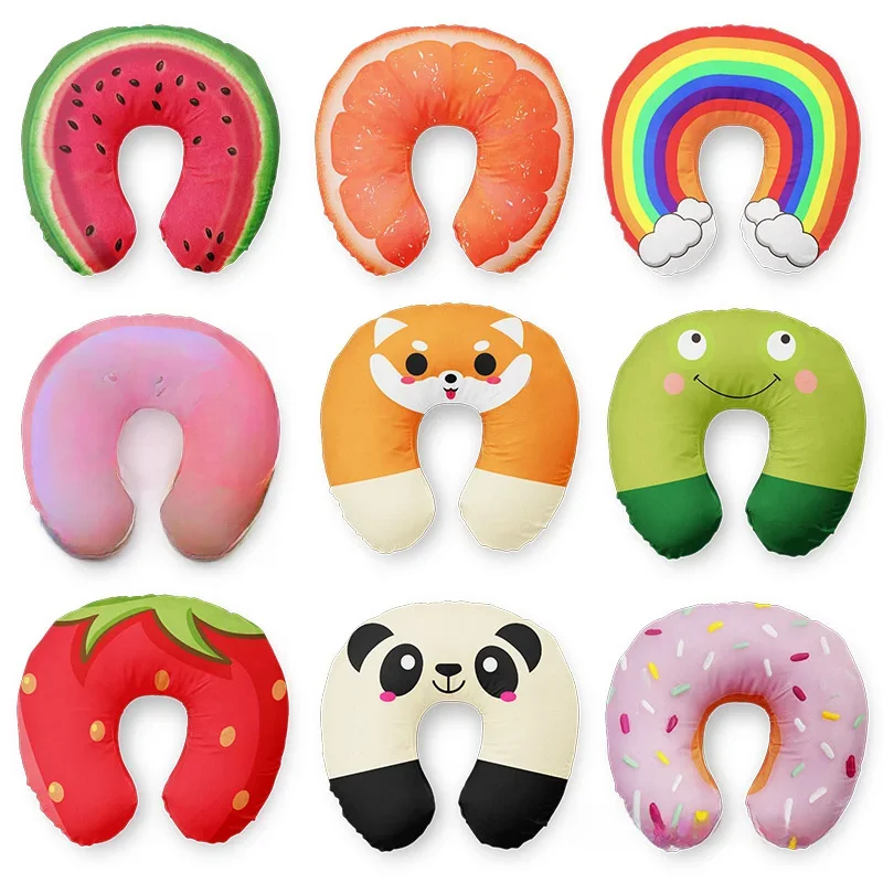 Cute Cartoon INS Style Poduszka podróżna na szyję Panda w kształcie litery U Tęczowa chmura Owoc Nadmuchiwana poduszka dla dzieci Dorośli Przyjaciele rodziny — zdjęcie 2