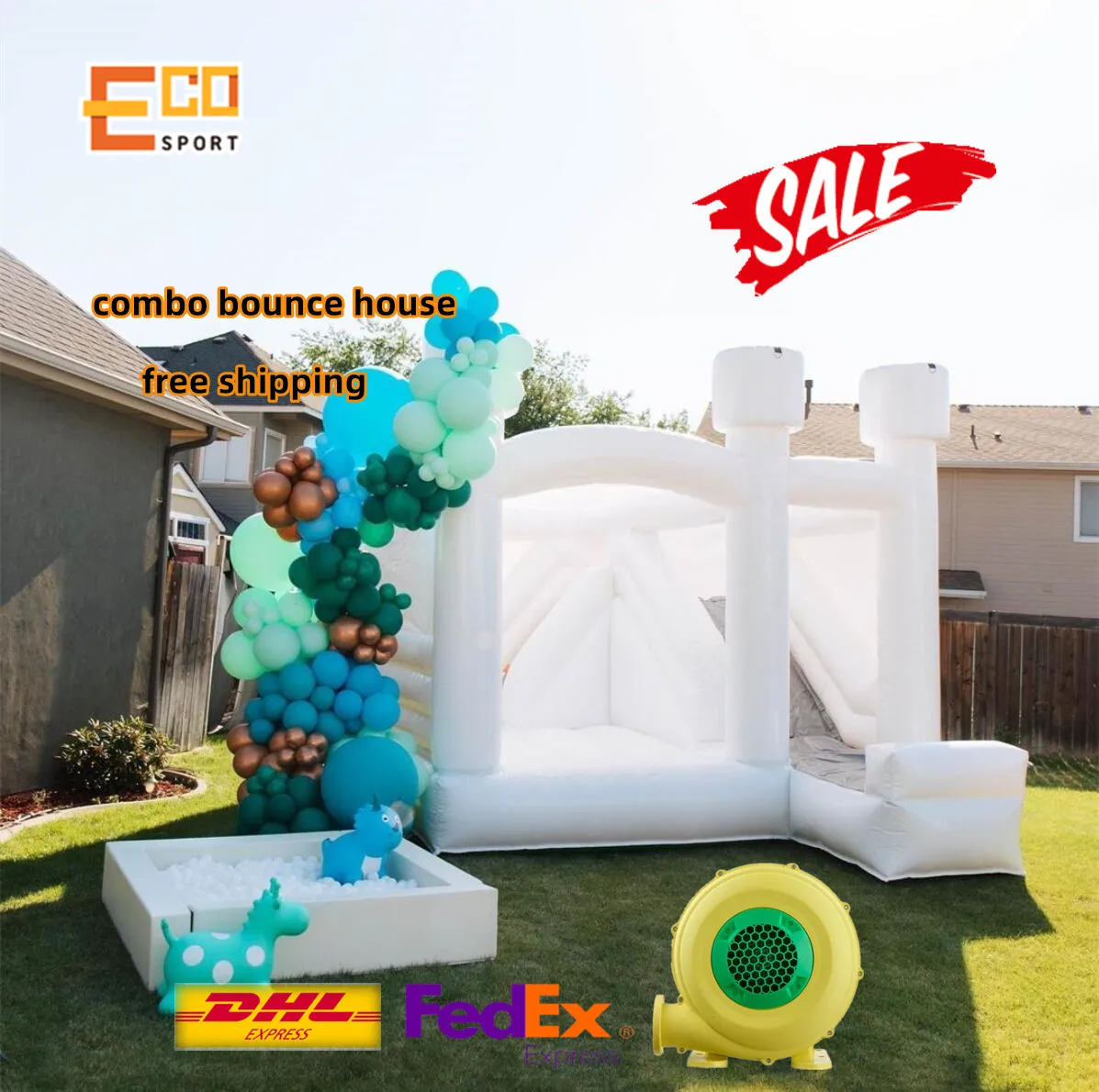 

Commercial White Bouncy Castle Jumping Adult Kids Inflatable Combo Bounce House for Wedding Party