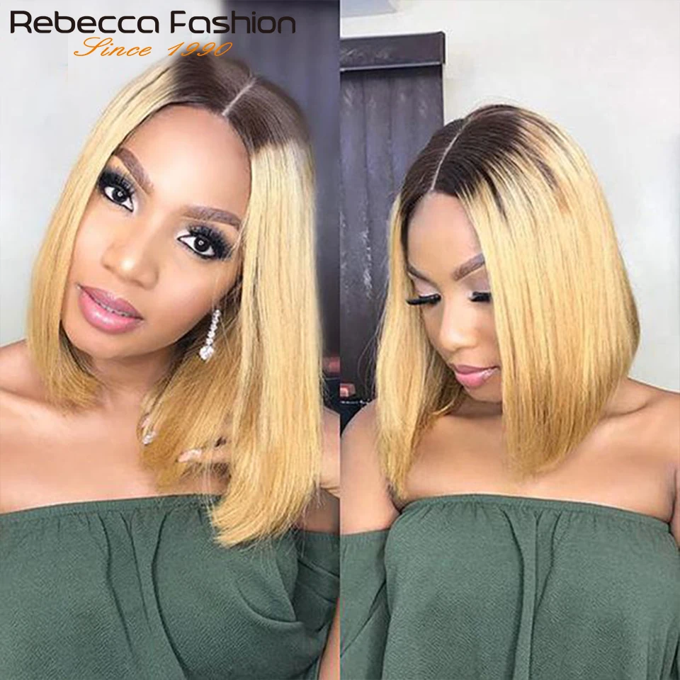 Honey Blonde Ombre Short Cut Bone Straight Human Hair Bob Lace Front Wigs 13x5x2 Brazilian Straight Lace Front Wigs Highlight