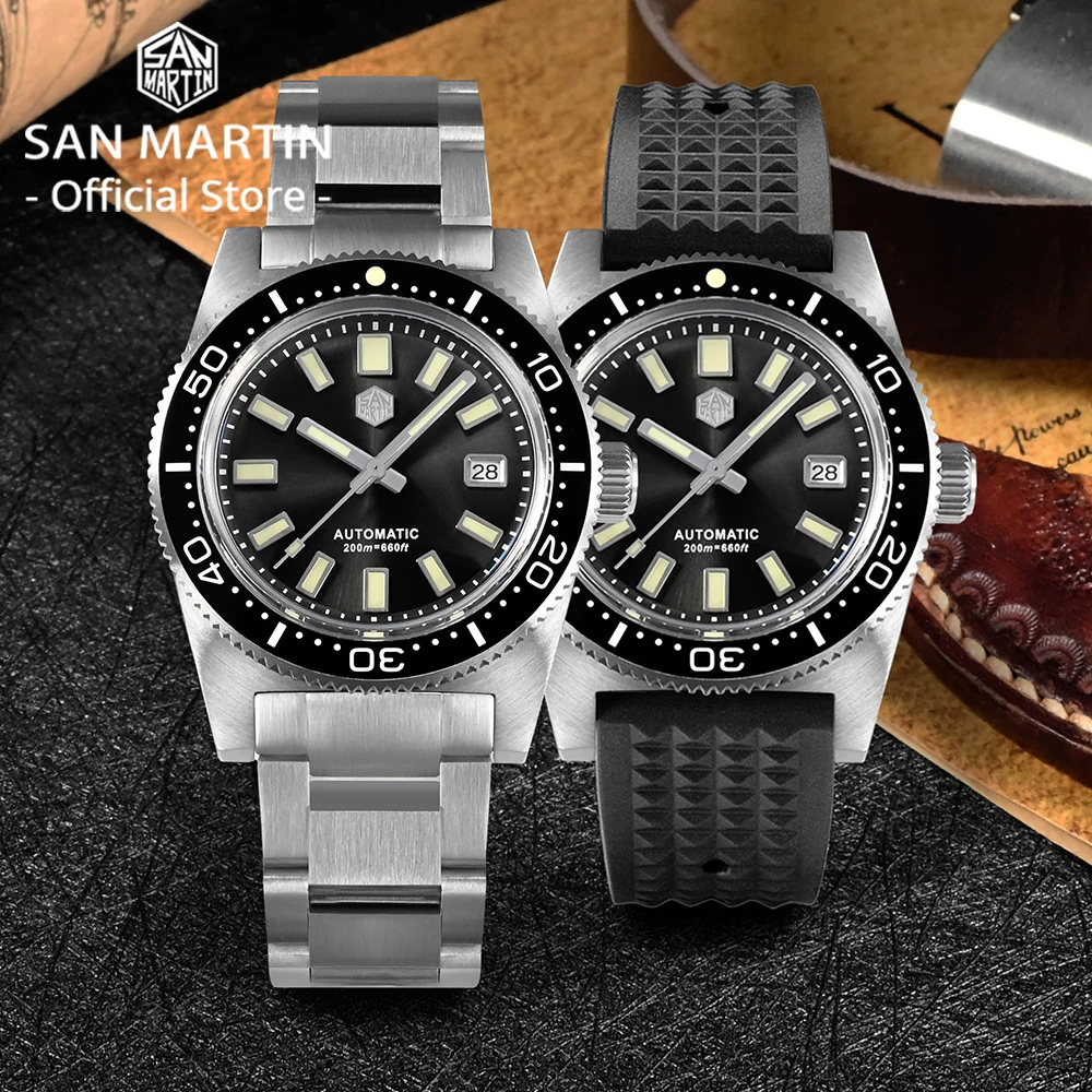 San Martin New 62mas 37mm Diver Mens Watch Classic Luxury Sapphire ST2130 SW200 Automatic Mechanical Watches Date 20Bar Luminous
