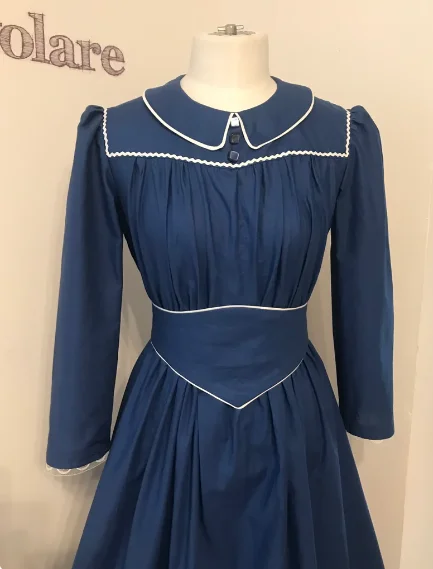 Enola Holmes Cosplay Enola Holmes Blue Dress Women Girl Vintage Long Sleeve Dress Day Dress Fashion Casual Dress Custom Made