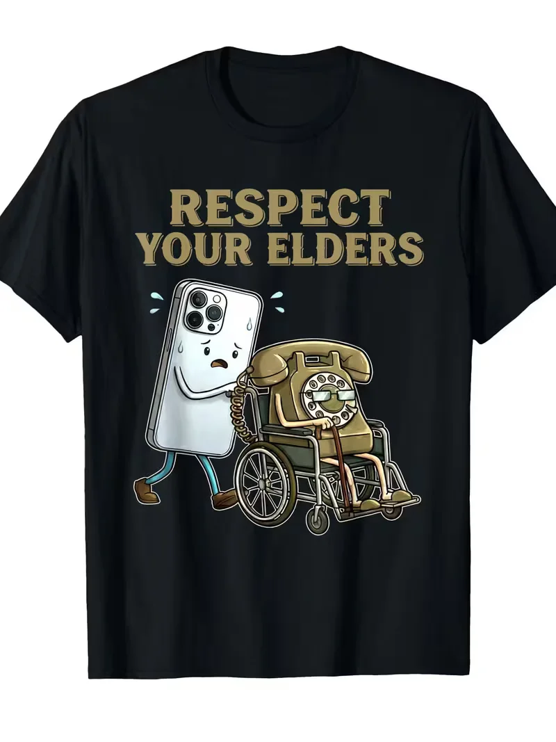 Respect Your Elders Funny Retro Phone Meme T‑Shirt, Sarcastic Tech Humor Graphic Tee for Men Women