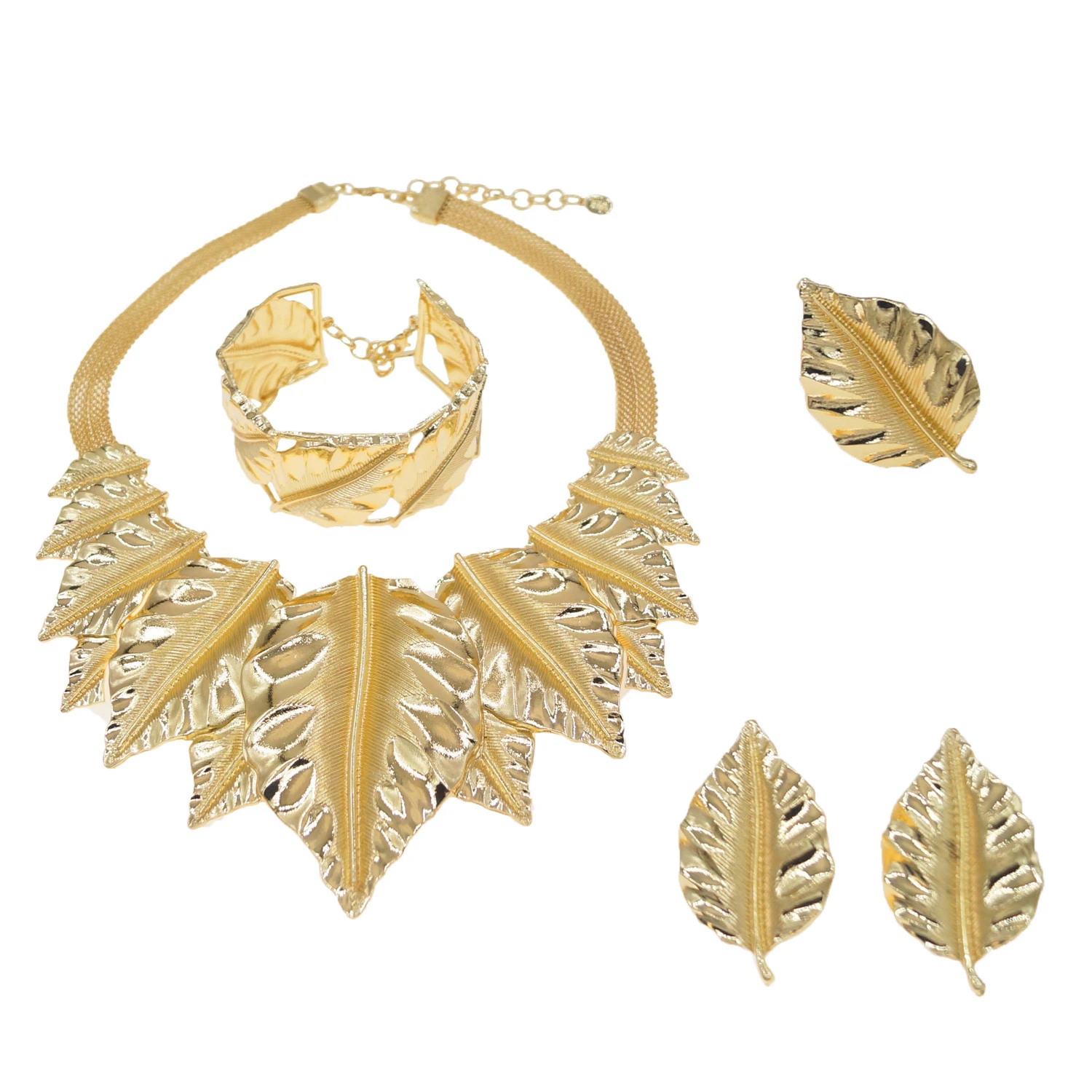 Jewelry Set Women Big Leaf Necklace Leaf Earrings Ring Bracelet Women Dubai  Designer Italian Original Jewelry