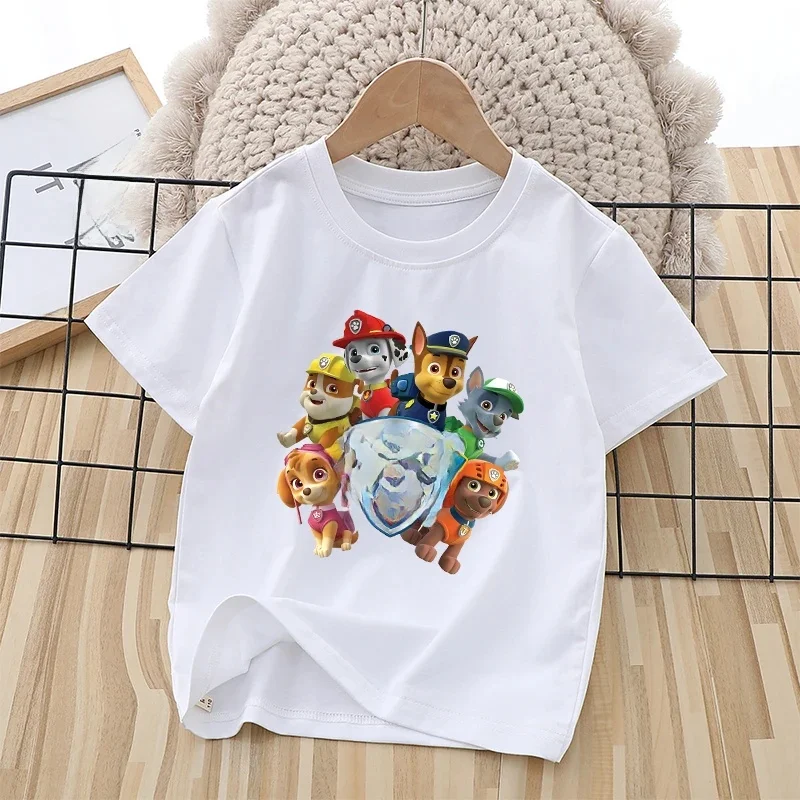 PAW Patrol Children Short Sleeve T-shirt Cartoon Chase Skye Print Pullover Boys Girls Summer Breathable Casual Cotton Tops Gifts